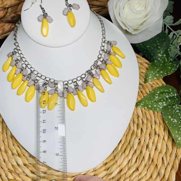 Bead Binge, Yellow and Gray Beaded Necklace and Earrings Set - Picture 12 of 16
